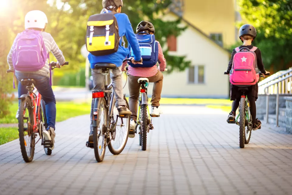 Children biking to school